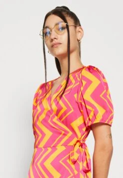 Vila Vihula Wrap Midi Dress - Jurk - Pink Yarrow/Orange -Dames 0aed42190fd2483cbf4bfe9cb325c5de