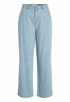 Vila High Rise Bestickte - Straight Leg Jeans - Light Blue Denim -Dames 0c04dac2addf482498f0c95243a99afa
