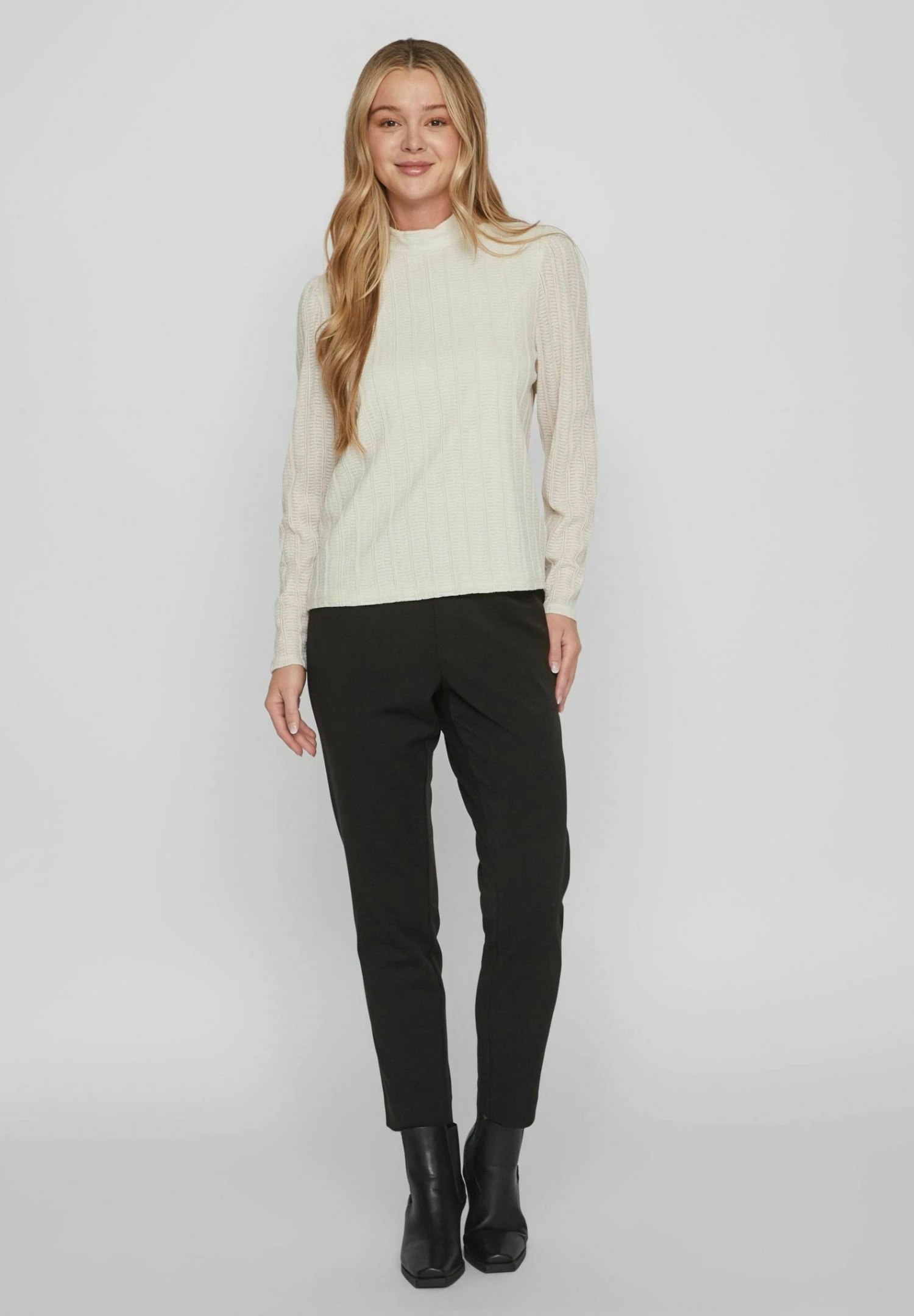 Vila Mit Langen Ärmeln High Neck - Blouse - White Sand 4 Vila Mit Langen Ärmeln High Neck - Blouse - White Sand - Afbeelding 2