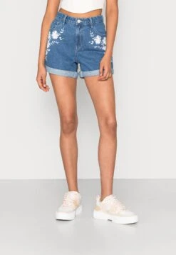 Vila Viwoody Festival - Jeansshort - Medium Blue Denim Cloud Dancer Embroidery