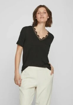 Vila Mit Kurzen Ärmeln V-Ausschnitt - T-Shirt Print - Black