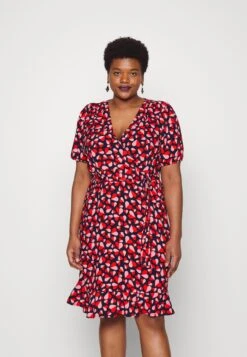 Vilinea V Neck Wrap Heart Dress - Jurk - Red/Black/Light Pink