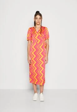 Vila Vihula Wrap Midi Dress - Jurk - Pink Yarrow/Orange