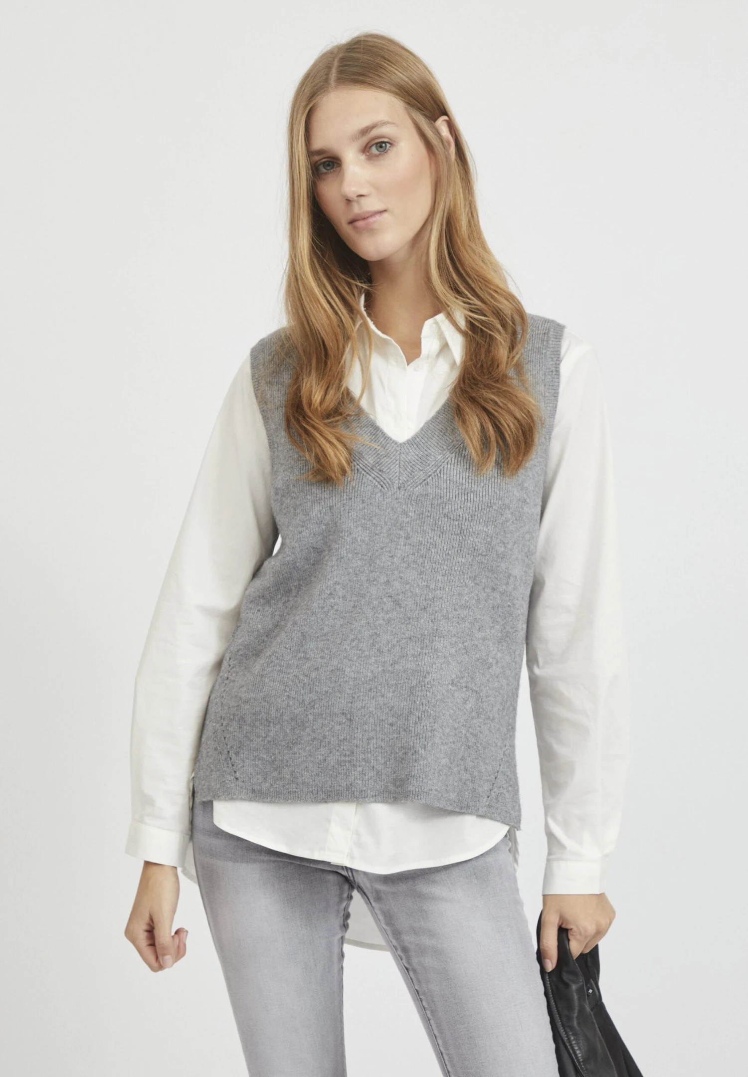 Vila Viril V-Neck- Top - Medium Grey Melange 3 Vila Viril V-Neck- Top - Medium Grey Melange