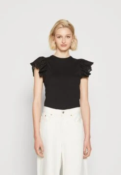 Vila Viredda Cap Sleeve - T-Shirt Print - Black