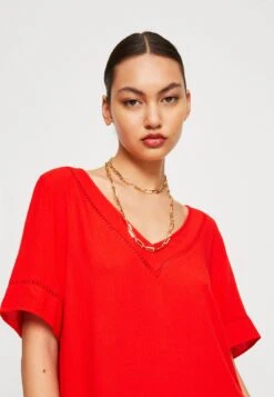 Vila Vimesa Detail V Neck Dress - Jurk - Flame Scarlet -Dames 5ded4c00d1fe45ba8e46ef163655c3c5