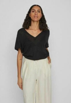 Vila Mit V-Ausschnitt Kurzärmeliges - T-Shirt Basic - Black