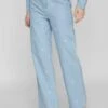 Vila High Rise Bestickte - Straight Leg Jeans - Light Blue Denim