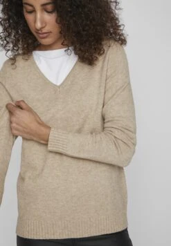 Vila Viril V-Neck L/S-Noos - Trui - Natural Melange -Dames 8c46928499df4d7583013864a2cfaa6b