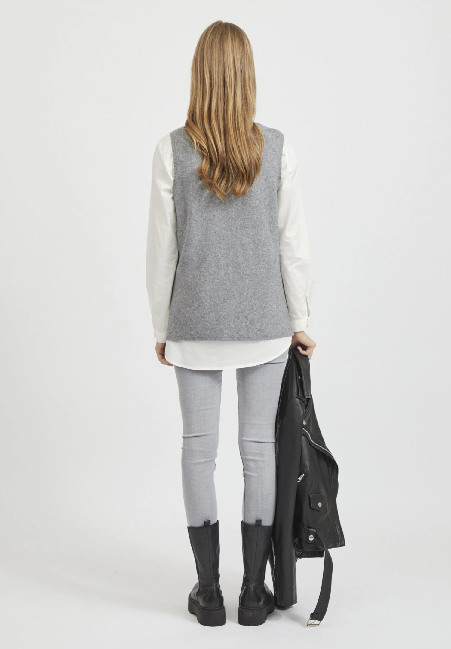 Vila Viril V-Neck- Top - Medium Grey Melange 5 Vila Viril V-Neck- Top - Medium Grey Melange - Afbeelding 3