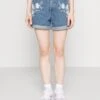 Viwoody Festival - Jeansshort - Medium Blue Denim Aop Cloud Dancer Embroidery