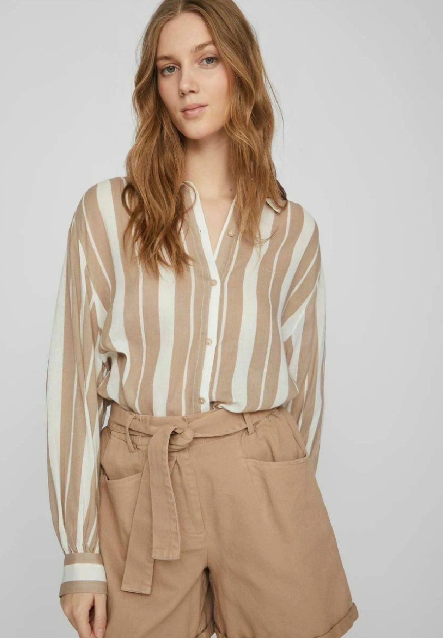 Vila Gestreifte- Overhemdblouse - Savannah Tan 6 Vila Gestreifte- Overhemdblouse - Savannah Tan - Afbeelding 4
