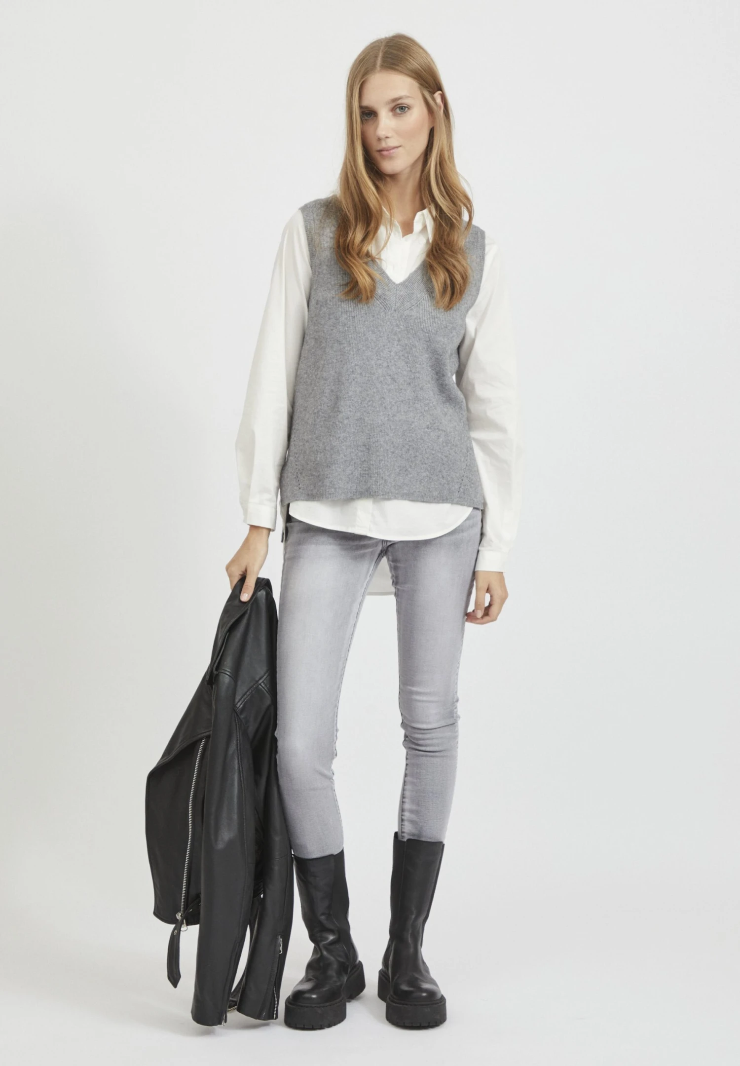 Vila Viril V-Neck- Top - Medium Grey Melange 4 Vila Viril V-Neck- Top - Medium Grey Melange - Afbeelding 2