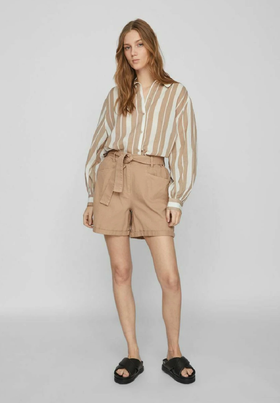 Vila Gestreifte- Overhemdblouse - Savannah Tan 4 Vila Gestreifte- Overhemdblouse - Savannah Tan - Afbeelding 2