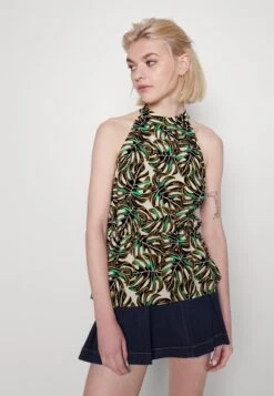 Vila Vimaya Halter Neck - Top - Cloud Dancer Aop Black+Green Leaves -Dames c557e56d5b94427fa625a0dede723b03