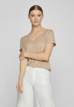 Vila Mit V-Ausschnitt Kurzärmeliges - T-Shirt Basic - Savannah Tan