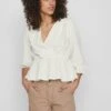 Vila V-Neck 3/4 Short Fake Wrap - Blouse - Birch -Dames e19d41a9f3dd4e06a4b1b1088cbbe2d6