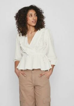 Vila V-Neck 3/4 Short Fake Wrap - Blouse - Birch
