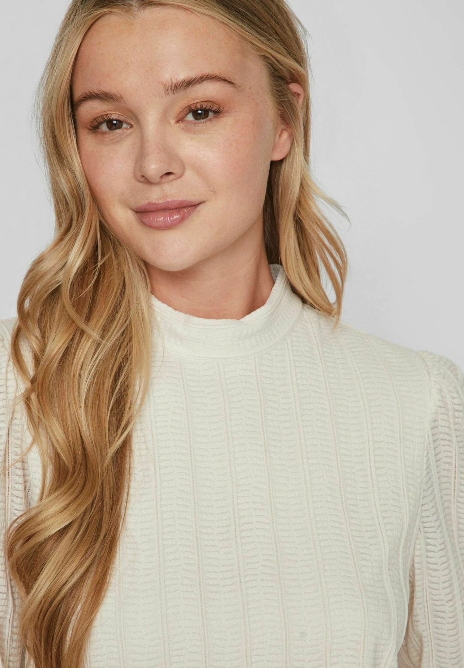 Vila Mit Langen Ärmeln High Neck - Blouse - White Sand 6 Vila Mit Langen Ärmeln High Neck - Blouse - White Sand - Afbeelding 4