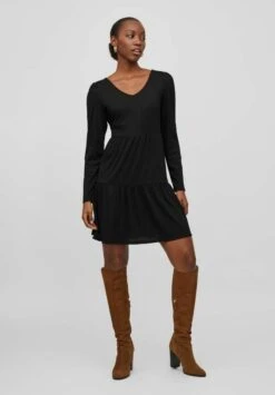 Vila Mit Langen Ärmeln Kurzes - Gebreide Jurk - Black