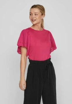 Vila Oberteil Mit Kurzen Ärmeln Detailreiches - Blouse - Pink Yarrow